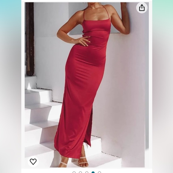 Amazon Just Quella Red Satin Strappy Dress, NWT - Picture 2 of 7